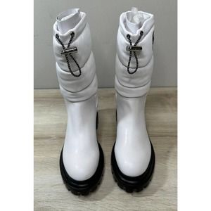 Calvin Klein Womens Laeton Cow Kansas Water Resistant Puffer Boots White 8M
